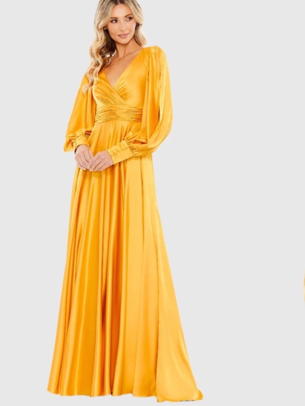 NWT Mac Duggal Yellow Split Bishop Sleeve Wrap Over Flowy
Gown Size 12 - Picture 2 of 8